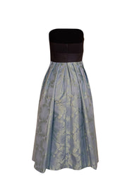 Theia - Blue Floral Brocade w/ Black Strapless Bodice Sz 4