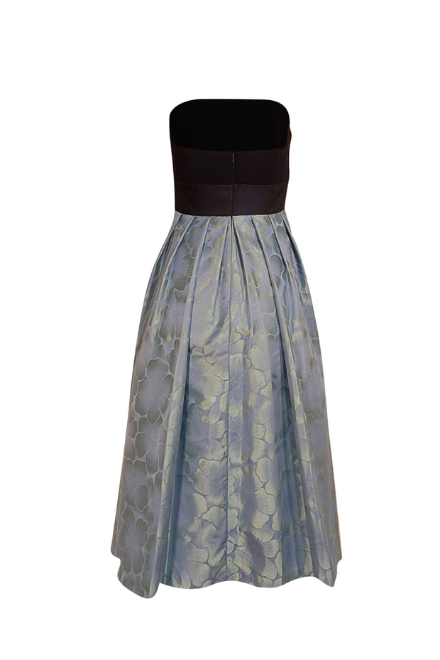 Theia - Blue Floral Brocade w/ Black Strapless Bodice Sz 4