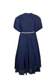 Balmain - Navy Gold Waist Bubble Sleeve Dress Sz 6 - Current Boutique