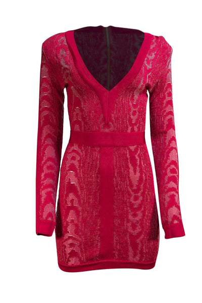 Balmain - Red Textured Long Sleeve Bandage Dress Sz 4 - Current Boutique