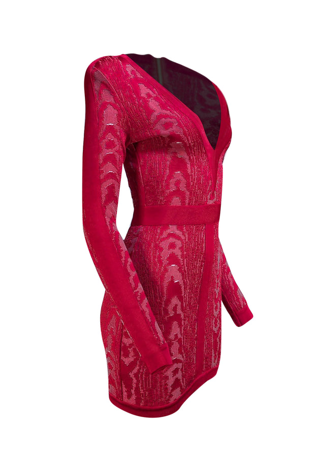 Balmain - Red Textured Long Sleeve Bandage Dress Sz 4 - Current Boutique