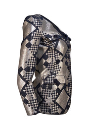 Giorgio Armani - Navy & Silver Print Button front Jacket Sz 0 - Current Boutique