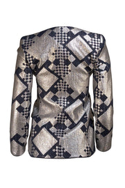 Giorgio Armani - Navy & Silver Print Button front Jacket Sz 0 - Current Boutique