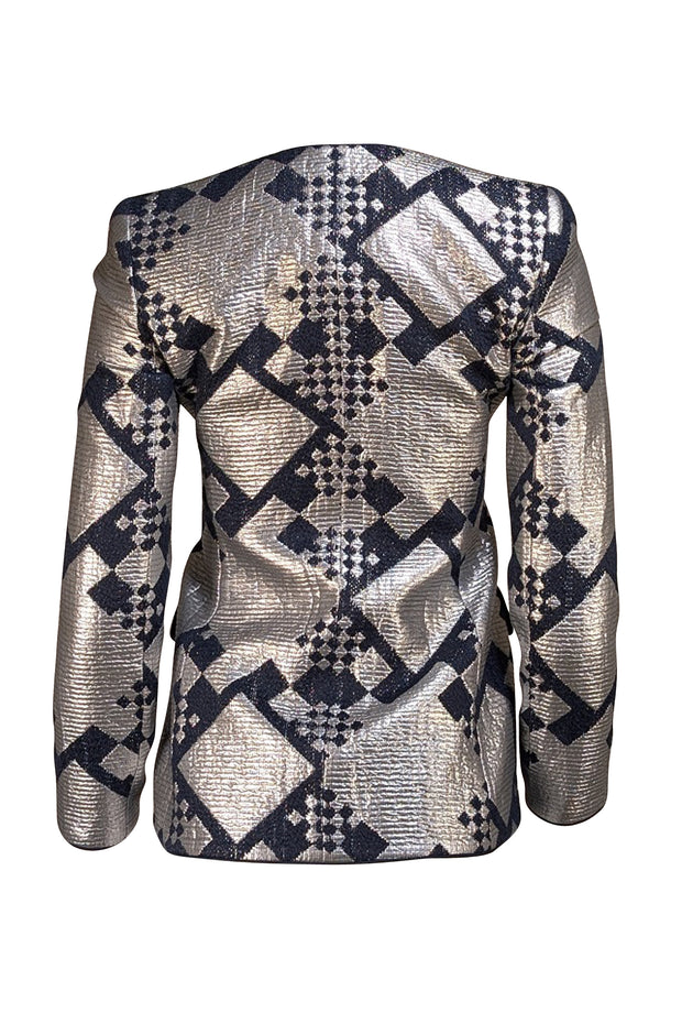 Giorgio Armani - Navy & Silver Print Button front Jacket Sz 0 - Current Boutique