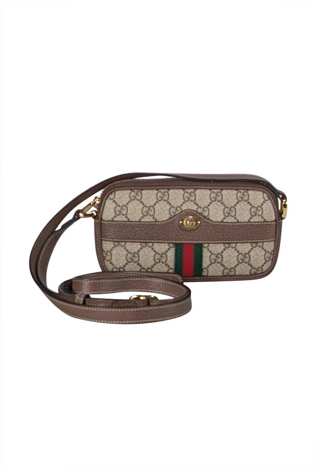 Gucci - Brown Monogram Print Mini Crossbody Bag - Current Boutique
