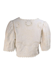 Sea New York - White Embroidered Eyelet Tie Front Cropped Shirt Sz L