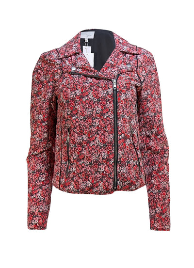 Joie - Red, Pink, & Black Floral Print Moto Jacket Sz M - Current Boutique