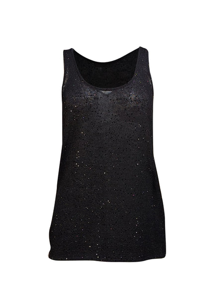 St. John - Black Sparkle Rhinestone Knit Tank Sz M - Current Boutique