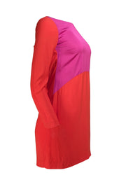 Maje - Pink & Orange Color Block Low Back Dress Sz 4 - Current Boutique