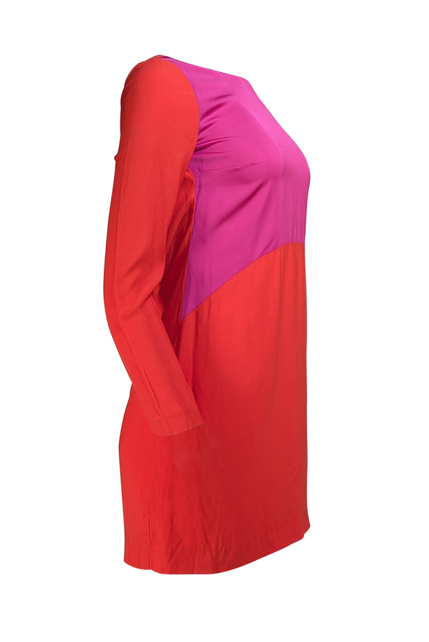 Maje - Pink & Orange Color Block Low Back Dress Sz 4 - Current Boutique