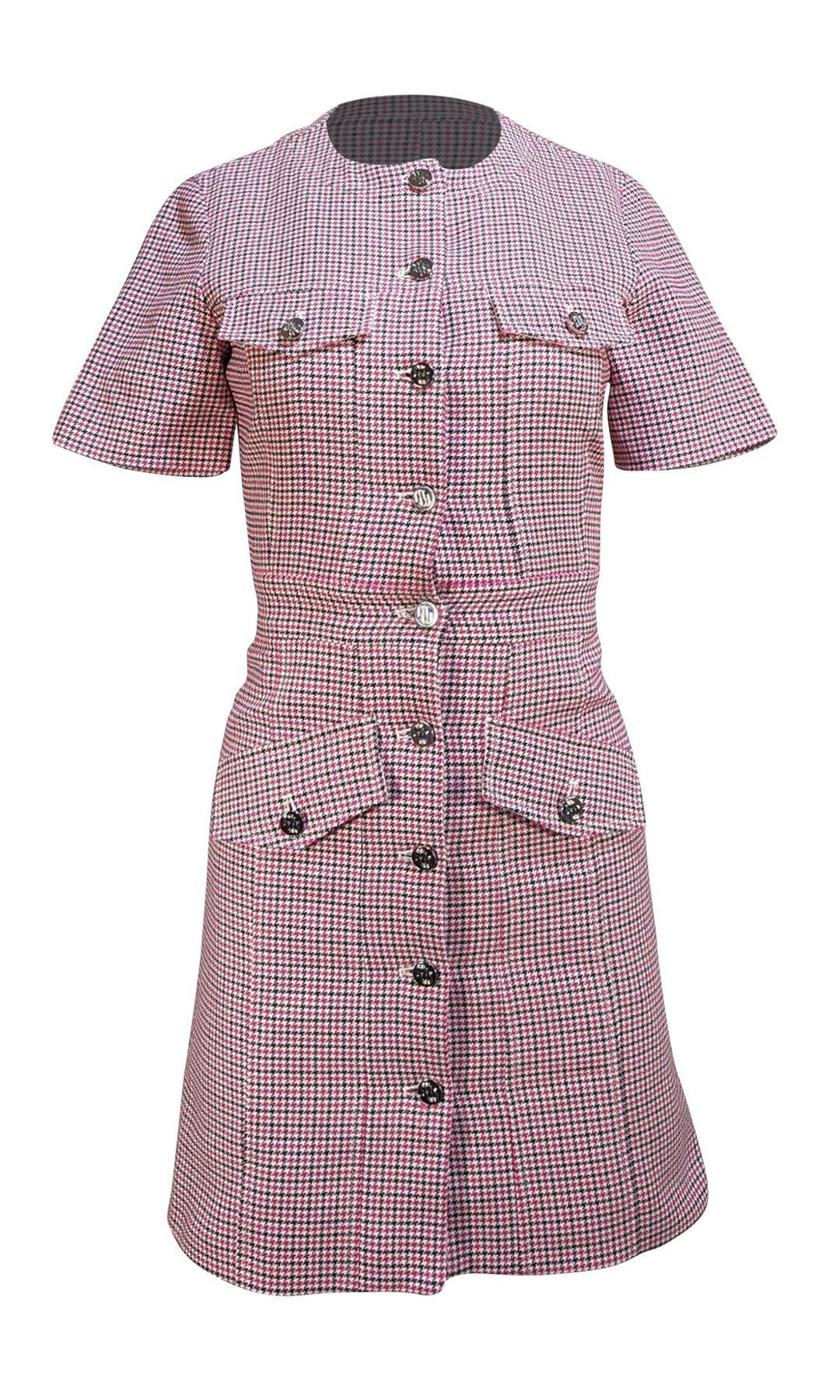 strapless open back dress Pink Houndstooth Big Puff Sleeve Dress main image 1