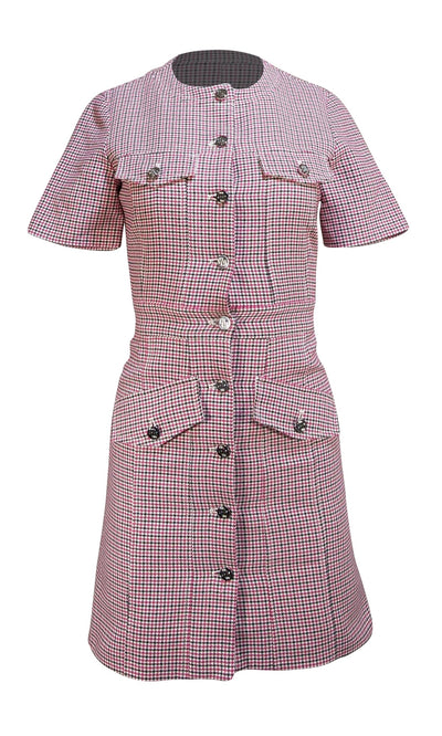 Maje - Pink, Black, & White Houndstooth Button Front Dress Sz 4 - Current Boutique