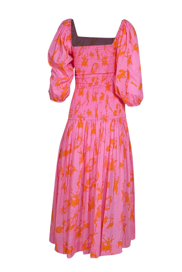 Rhode - Pink & Orange Print Crop Sleeve Dress Sz S - Current Boutique