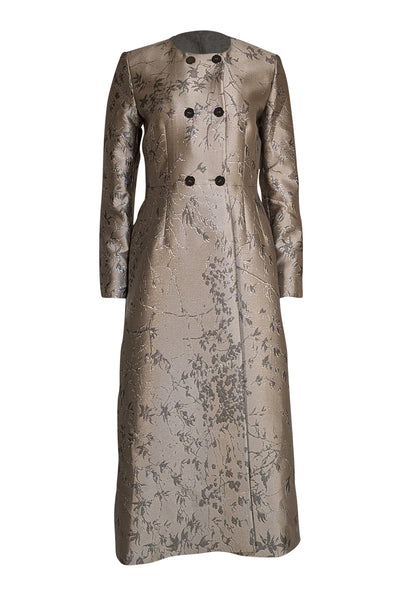 The Fold - Taupe W/ Silver Jacquard Print "Cavendish" Coat Sz 6 - Current Boutique