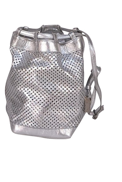 Celine - Silver Metallic Perforated Mini Bucket Bag - Current Boutique