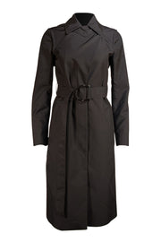 Ferragamo - Black Belted Zipper Sleeve Trench Coat Sz 4 - Current Boutique