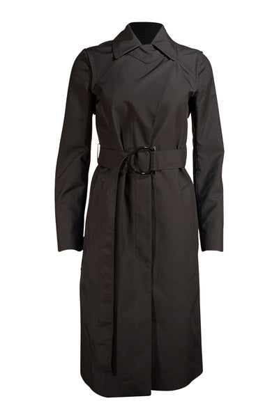 Ferragamo - Black Belted Zipper Sleeve Trench Coat Sz 4 - Current Boutique
