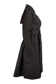Ferragamo - Black Belted Zipper Sleeve Trench Coat Sz 4 - Current Boutique