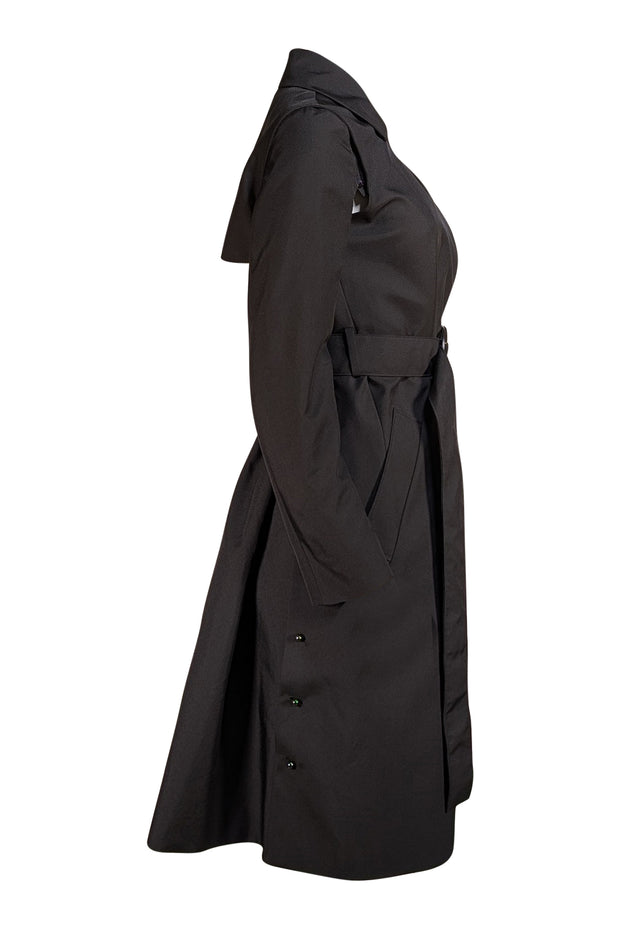 Ferragamo - Black Belted Zipper Sleeve Trench Coat Sz 4 - Current Boutique