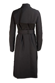 Ferragamo - Black Belted Zipper Sleeve Trench Coat Sz 4 - Current Boutique