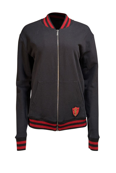 Saint Laurent - Black W/ Red Stripes Cotton Bomber Jacket Sz M - Current Boutique