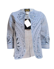 Bob Mackie - Light Blue Leather Laser Cut Detail Jacket Sz XS - Current Boutique