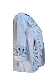 Bob Mackie - Light Blue Leather Laser Cut Detail Jacket Sz XS - Current Boutique