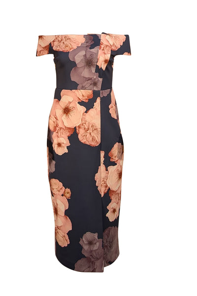 Ted Baker - Navy & Pink Floral Off The Shoulder Dress Sz 6