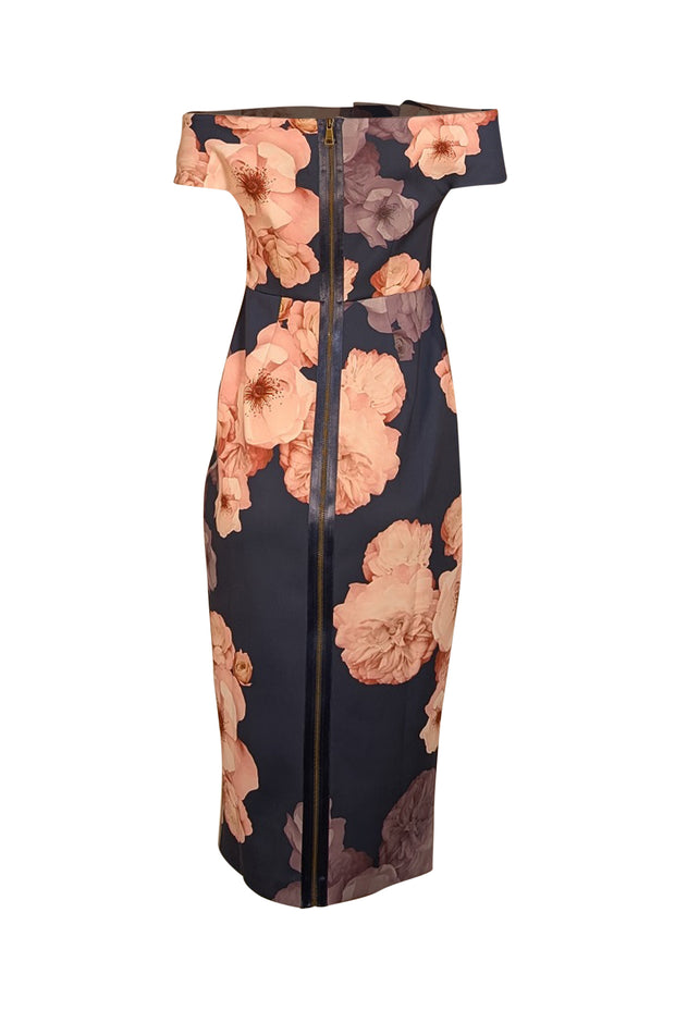 Ted Baker - Navy & Pink Floral Off The Shoulder Dress Sz 6