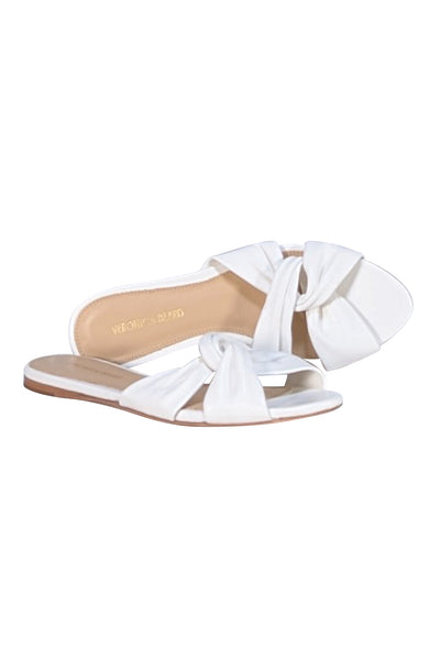 Veronica Beard - White Leather Slide Sandals Sz 5 - Current Boutique