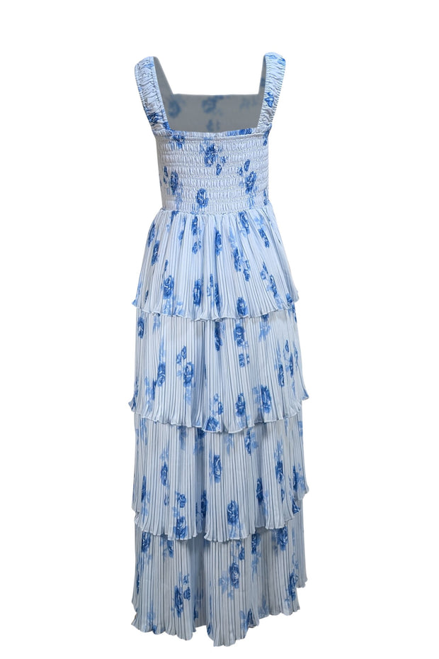 Ganni - Light Blue Floral Smocked Bodice Tiered Maxi Dress Sz 6