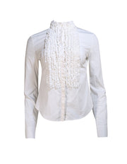 Alexander McQueen - White Ruffle Bib Front Button Down Shirt Sz 2 - Current Boutique
