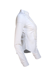 Alexander McQueen - White Ruffle Bib Front Button Down Shirt Sz 2 - Current Boutique