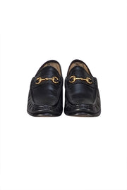 Gucci - Black Leather Gold Horsebit Trim Loafers Sz 9 - Current Boutique