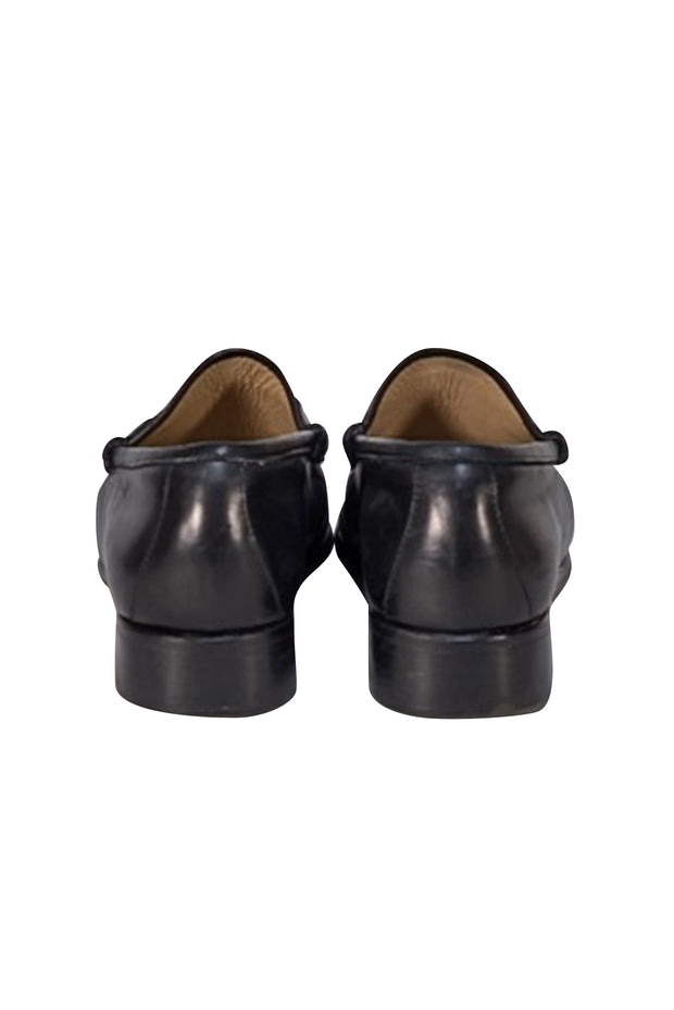 Gucci - Black Leather Gold Horsebit Trim Loafers Sz 9 - Current Boutique