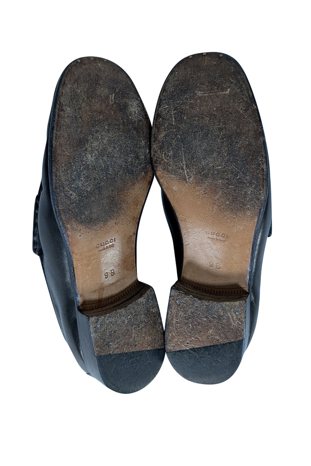 Gucci - Black Leather Gold Horsebit Trim Loafers Sz 9 - Current Boutique