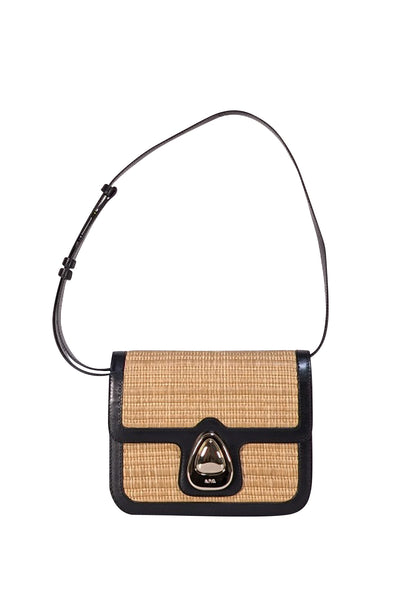 APC - Beige Raffia & Black Leather Trim Shoulder Bag
