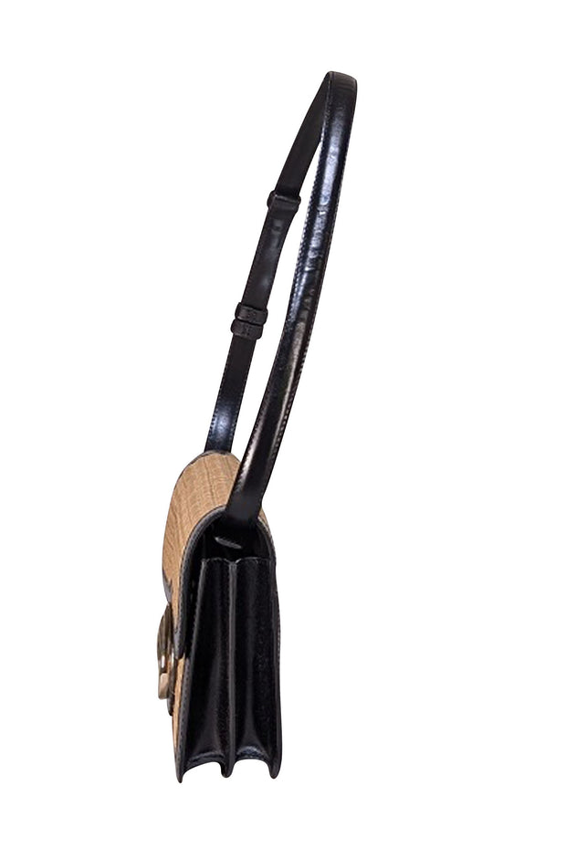 APC - Beige Raffia & Black Leather Trim Shoulder Bag