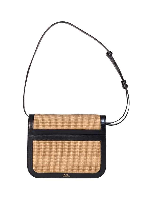 APC - Beige Raffia & Black Leather Trim Shoulder Bag