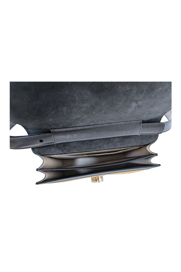 APC - Beige Raffia & Black Leather Trim Shoulder Bag