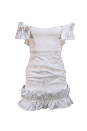 V. Chapman - White Floral Ruffle Hem "Hollyhock" Mini Dress Sz 0 - Current Boutique