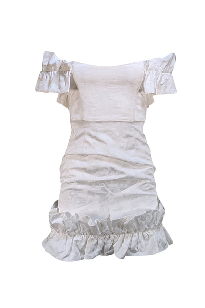 V. Chapman - White Floral Ruffle Hem "Hollyhock" Mini Dress Sz 0 - Current Boutique