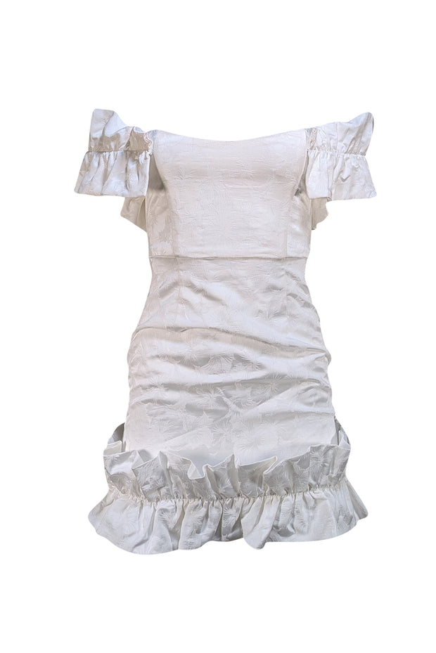 V. Chapman - White Floral Ruffle Hem "Hollyhock" Mini Dress Sz 0 - Current Boutique