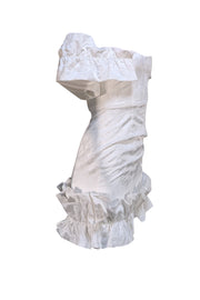 V. Chapman - White Floral Ruffle Hem "Hollyhock" Mini Dress Sz 0 - Current Boutique