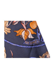 Hermes - Navy, Green, Gold, & Multicolor Floral Silk Scarf - Current Boutique