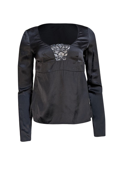 Alexander McQueen - Black Silk Long Sleeve Blouse Sz 4 - Current Boutique