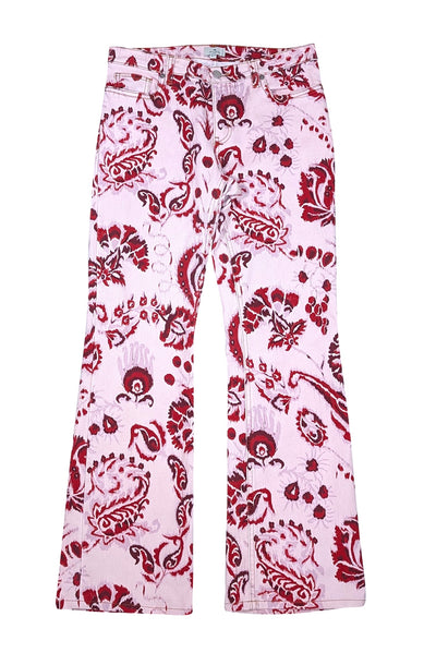 Etro - Pink & Red Paisley Wide Leg Jeans Sz 4 - Current Boutique