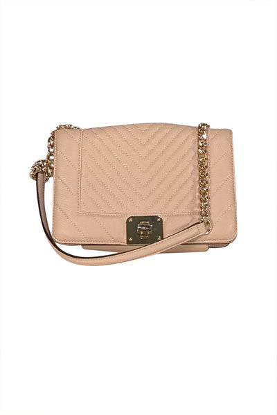 Karl Lagerfeld - Beige Chevron Quilted Leather Shoulder Bag - Current Boutique