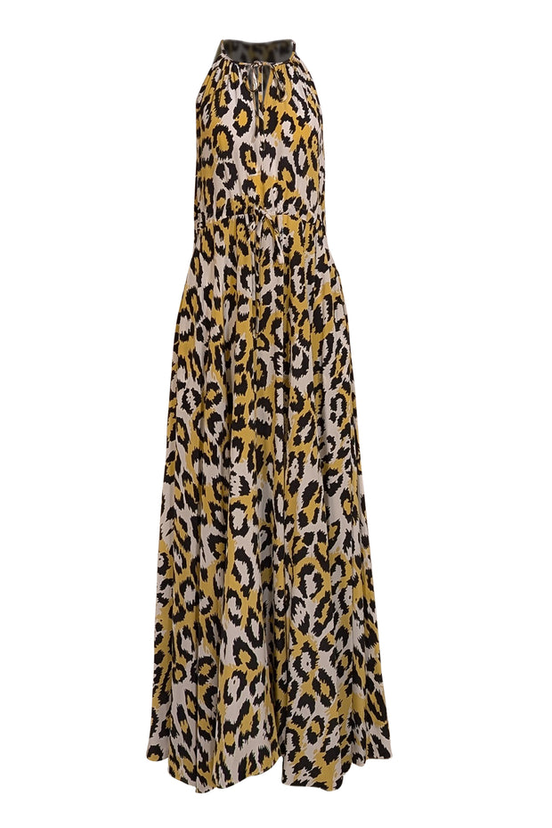 Diane von Furstenberg - White, Yellow, & Black Large Leopard Print Sleeveless Dress Sz M