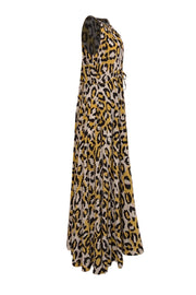 Diane von Furstenberg - White, Yellow, & Black Large Leopard Print Sleeveless Dress Sz M